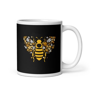 Bee Mug Bee Gift Mug For Bee Keeper Floral Bee Gift Mug Bee Keeper Gift BumbleBee Mug for Bee Lover Mug for Gardener Hand Drawn HoneyBee