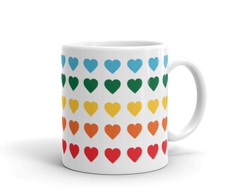 HEART RAINBOW PATTERN Ceramic Mug, Love Kindness Gift, Spread Love, Coffee & Tea Lover Mug, Share The Love, I Love You, Love Is All You Need