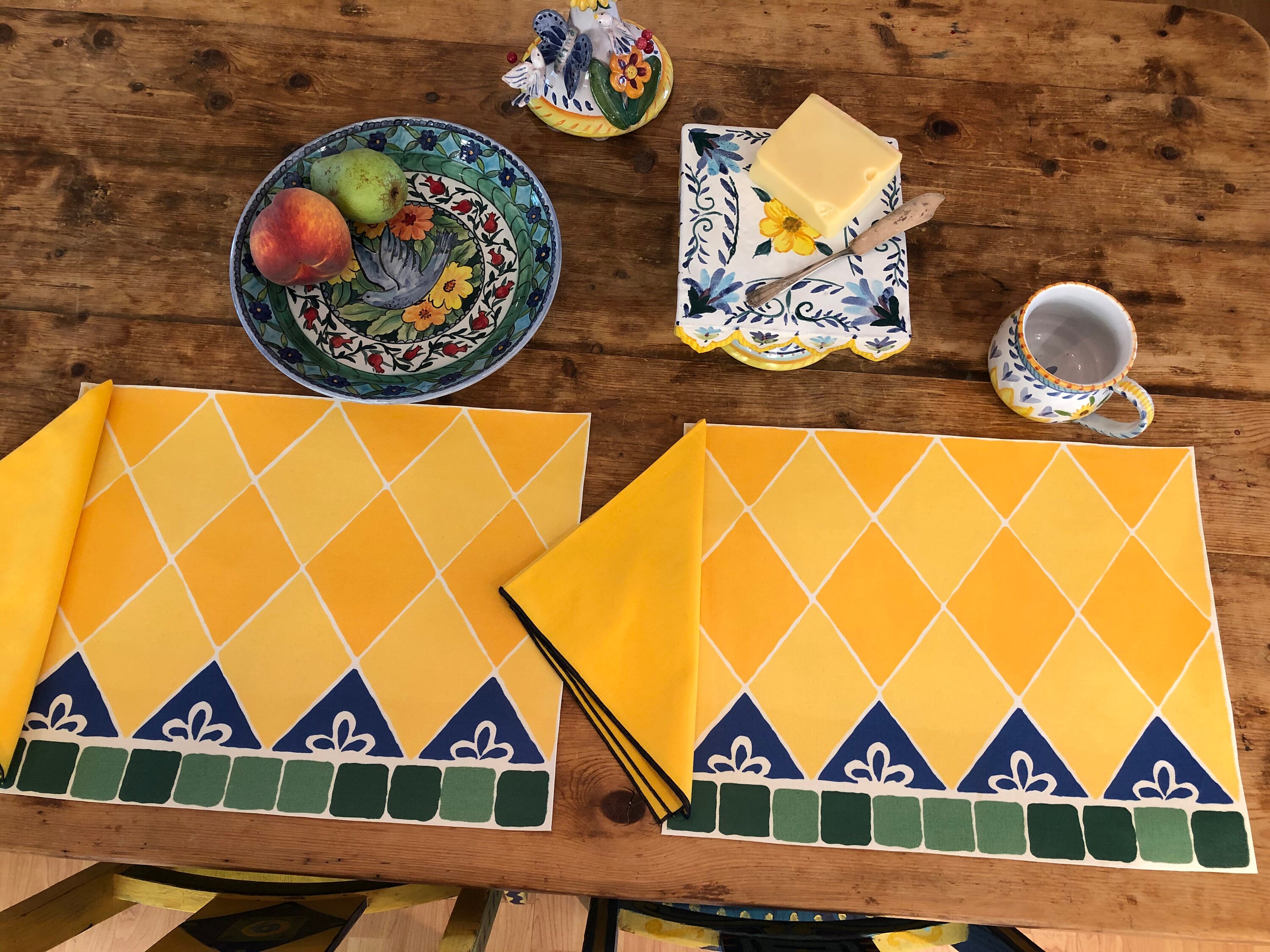 Mexican Tile Wipeable Canvas Placemat Set of 2 with Yellow Etsy