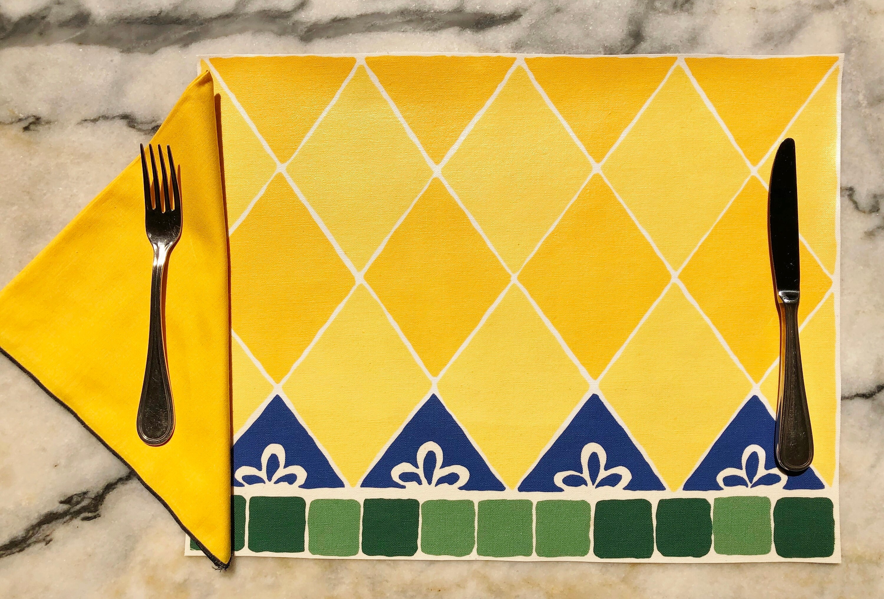 Mexican Tile Wipeable Canvas Placemat Set of 2 with Yellow Etsy