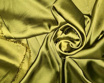 1mtr .  Olive colour smooth silky elegant liquid  bridal wedding dress chameuse satin Fabrics. By the mtr.60 wide