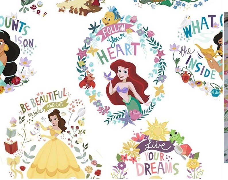 150 1mtr disney princess love hearts top quality 100/%cotton extra wide COTTON 60 inches cm wide Mtr price.