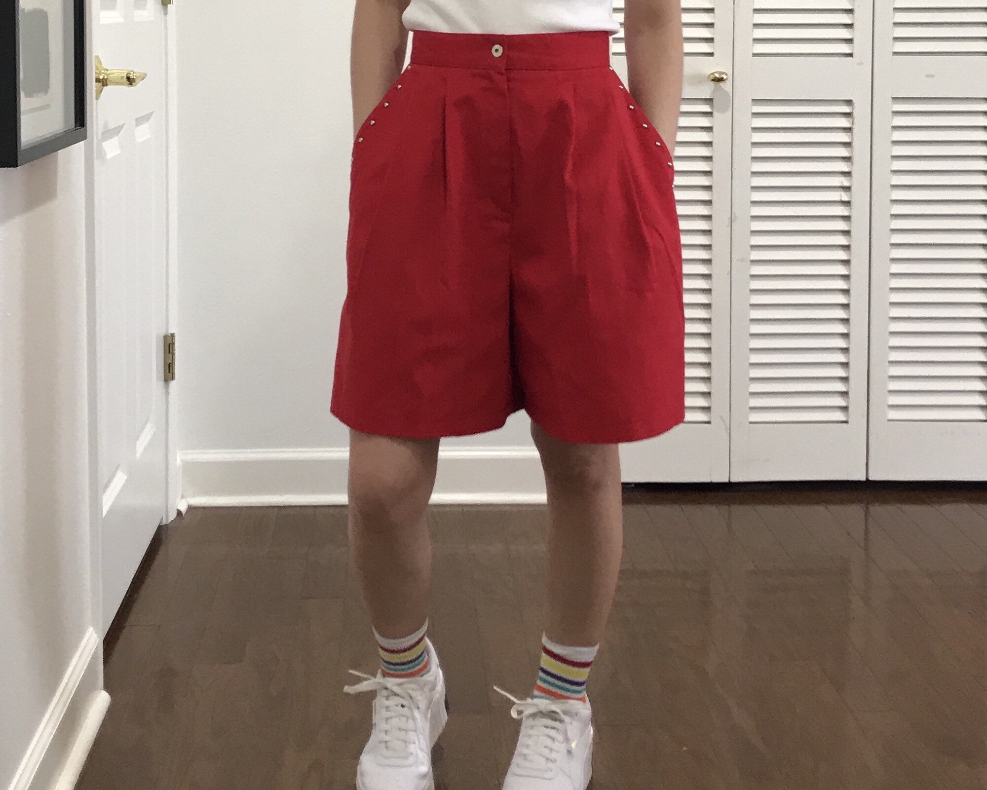 Red high waisted mom shorts | Etsy