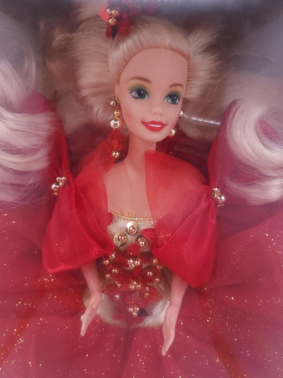 happy holidays barbie red dress Vintage 1993 Mattel Barbie Doll Happy Holidays Special Edition Red Dress  10824