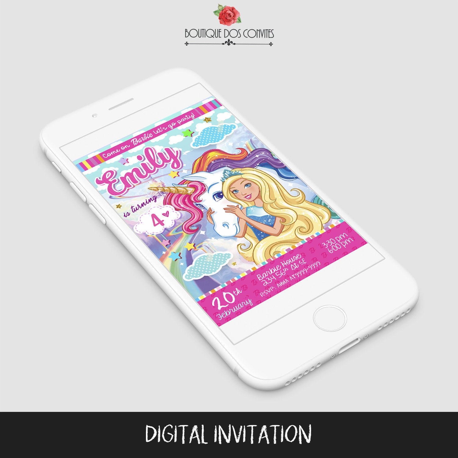 Barbie Unicorn Birthday Personalized Digital Invitation | Etsy