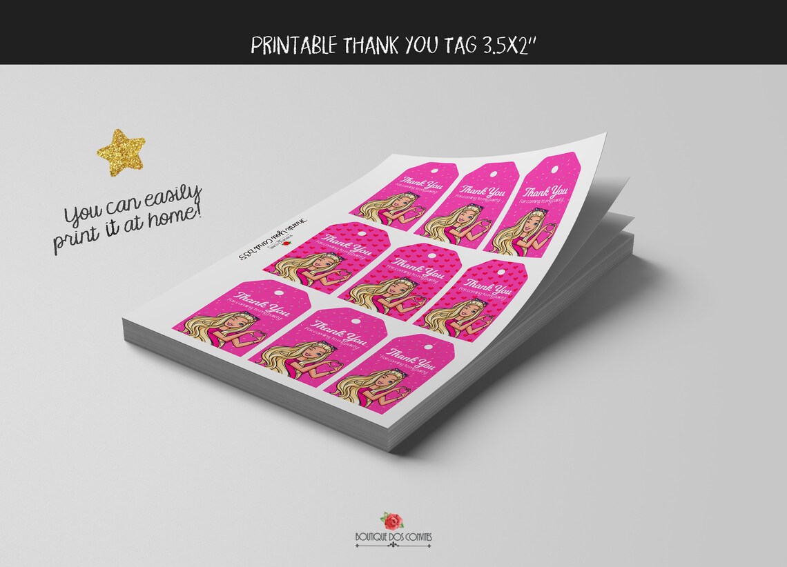 Free Printable Barbie Thank You Tags
