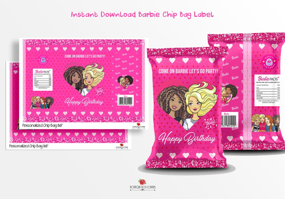 INSTANT DOWNLOAD Barbie Friends Printable Birthday Chip Bag | Etsy