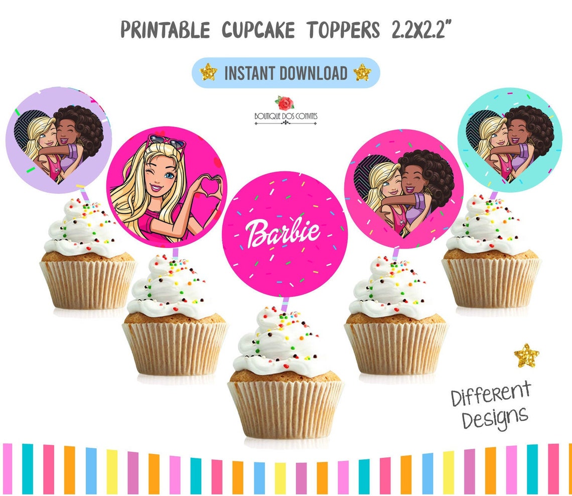 INSTANT DOWNLOAD Barbie Printable Birthday Cupcake Toppers | Etsy