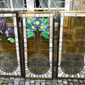 Stained cathedral glass vitrail in brass frame