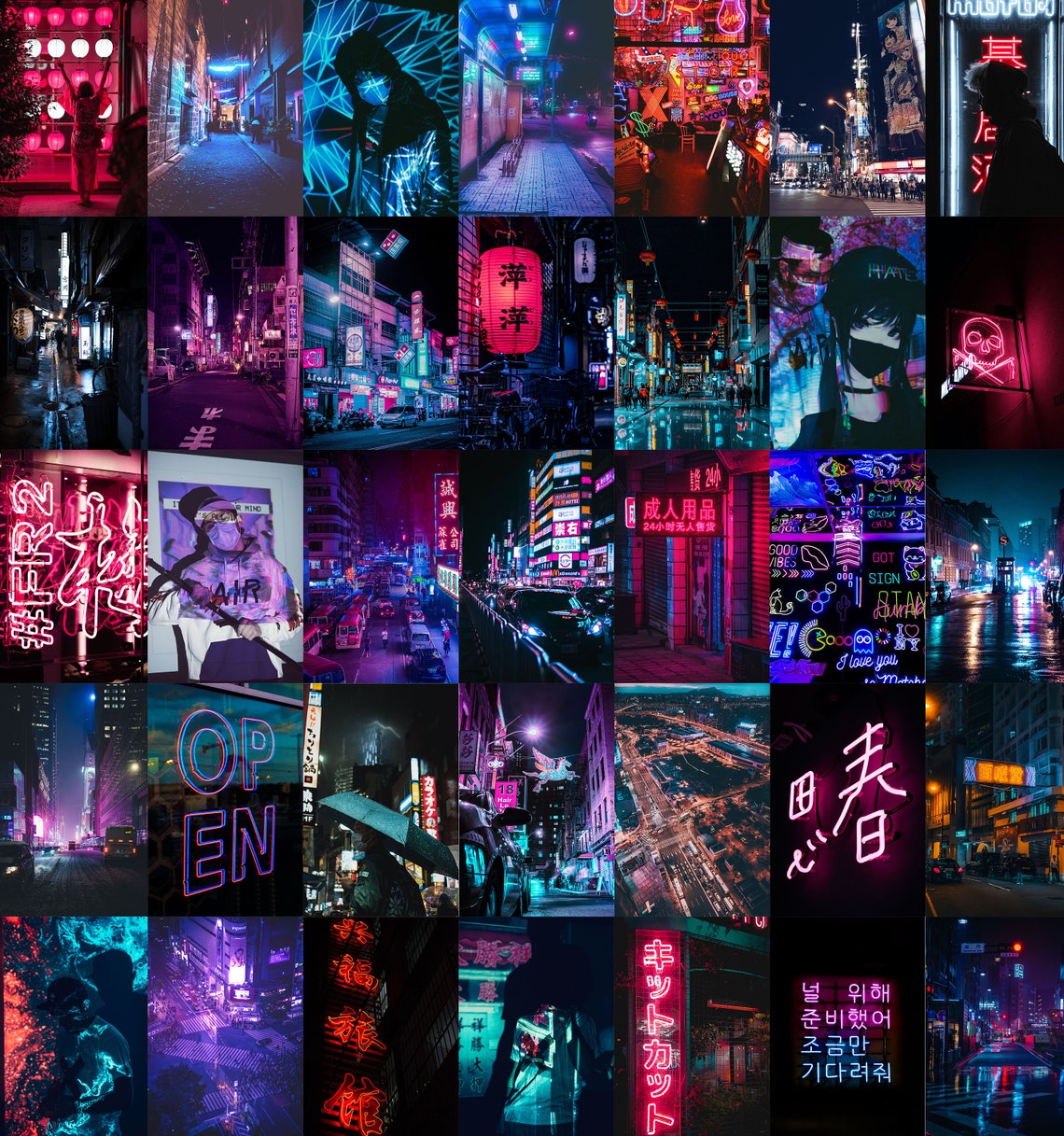 Neon Wall Collage Kit Photo Collage Room Decor Pink Neon Etsy