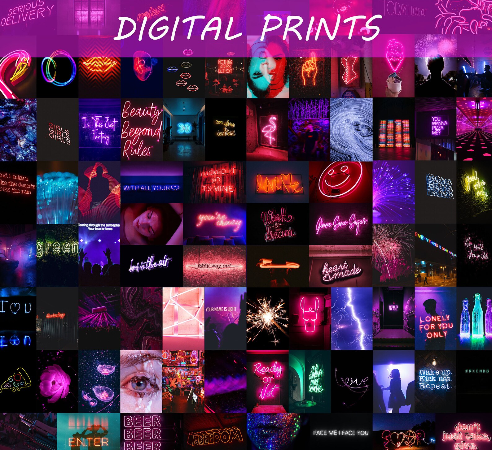 88 pcs Neon Wall Collage Kit Photo Collage Digital Collage | Etsy