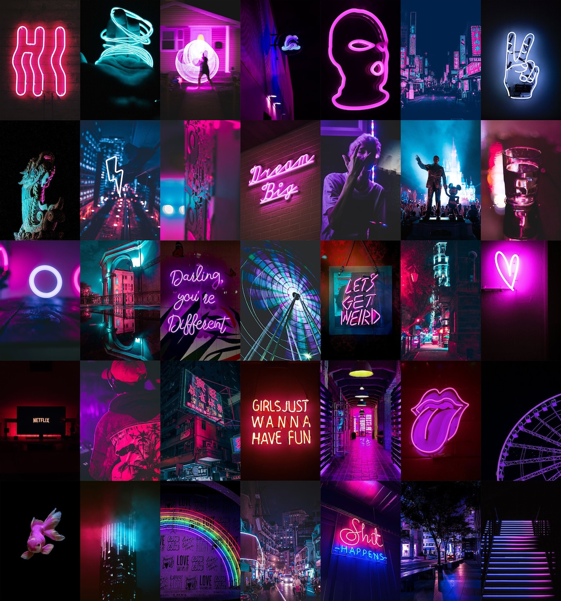 Neon Wall Collage Kit Photo Collage Tik Tok Room Decor Pink | Etsy