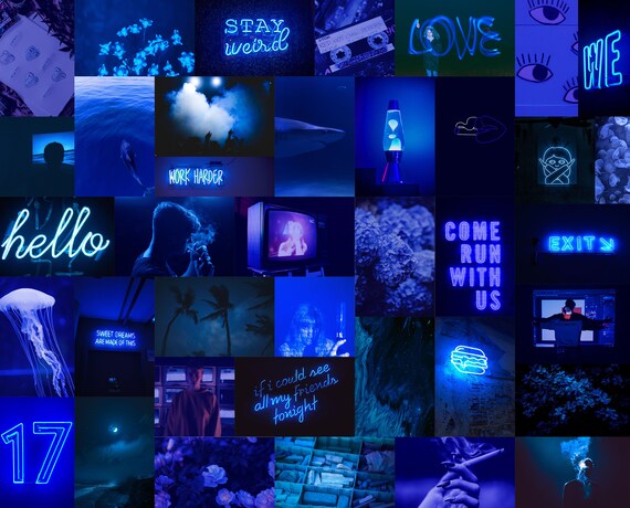 Blue Neon Wall Collage Kit Photo Collage Room Decor Blue | Etsy
