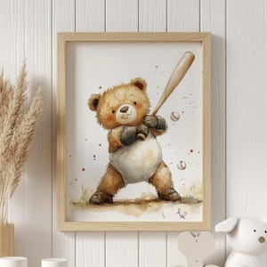 Baseball Nursery prints, teddy bear nursery decor, Printable nursery decor, baseball theme print, bear nursery print, Nursery decor boy