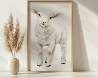 Arte infantil de cordero, impresión de corderito, decoración infantil de granja, arte de pared de cordero, arte de cordero lindo, impresión de arte de cordero, decoración de habitación de bebé, arte infantil de ovejas