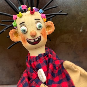 Unique Wooden-Textile Hand Puppet with Expressive Face – Handmade Character Puppet – Ideal for Theater, Kids, or Collectors