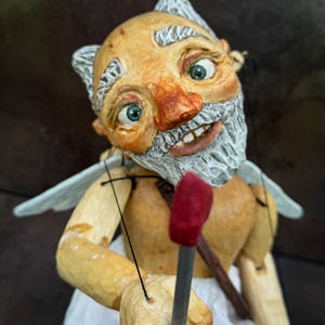 Cupid-Kupidrylo, Hand-Carved Table-Top Puppet, Wooden Marionette, Whimsical Love Guy