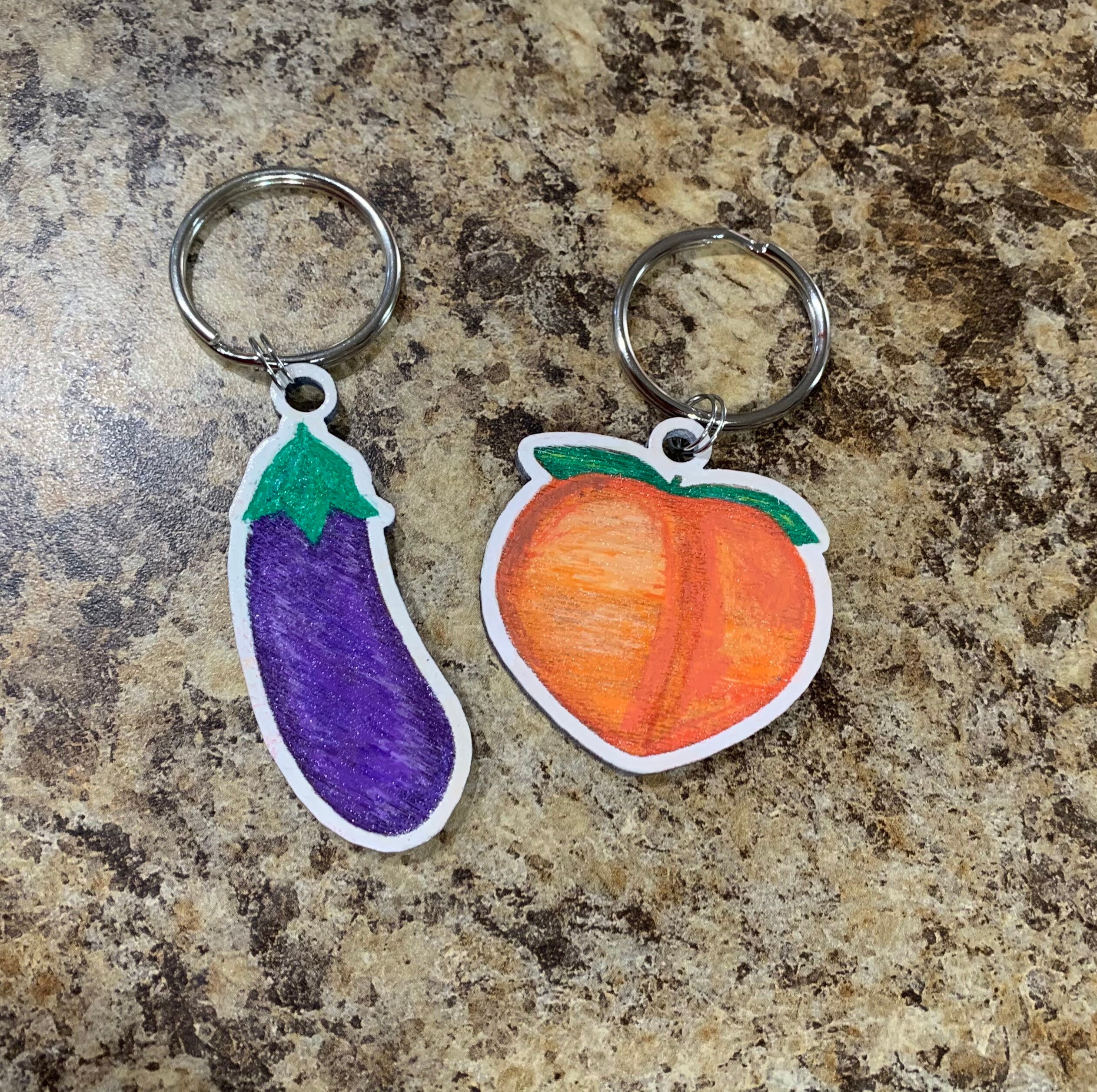 Eggplant & Peach emoji keychains Etsy