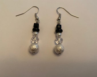 Handmade Silvertone Snowman Snowperson Dangle Earrings