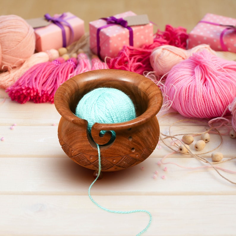 Wooden Yarn Bowl Empty Yarn Storage Organizer Bowl With Holes Etsy