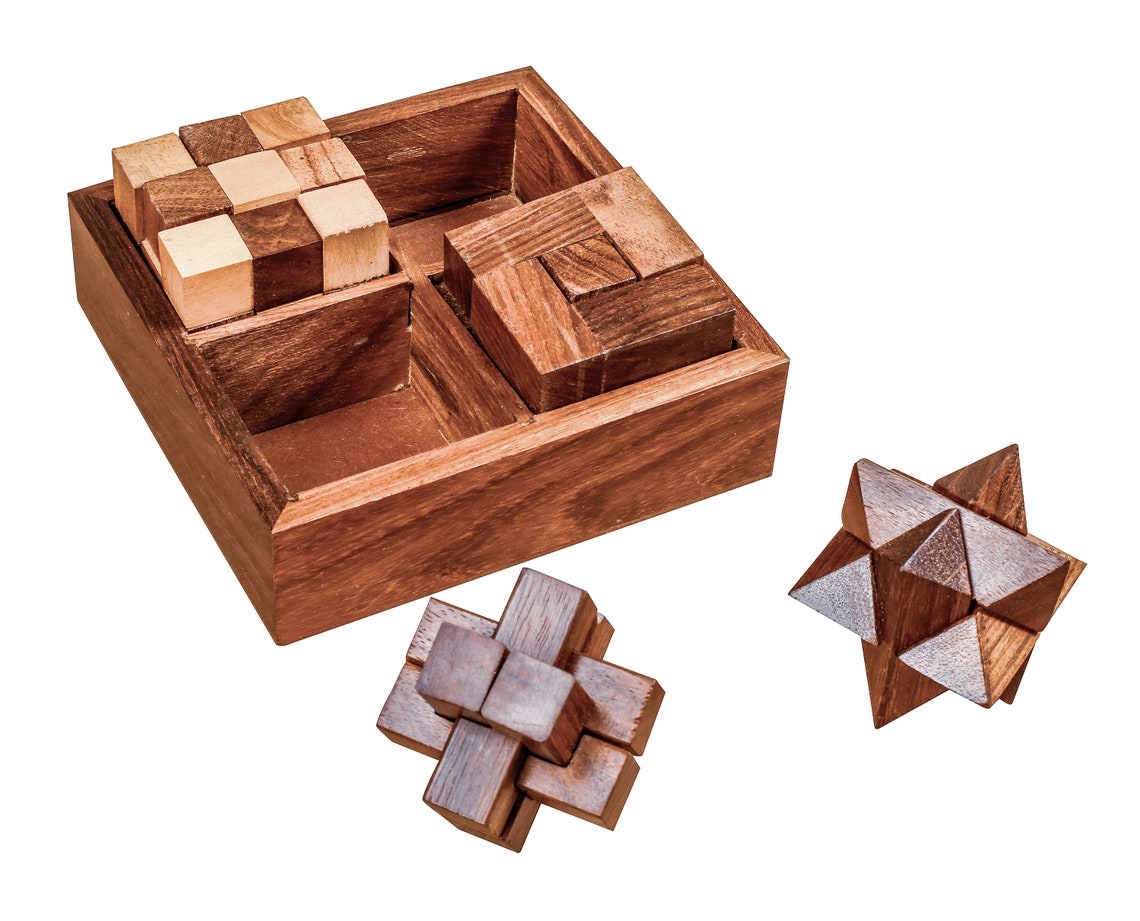 4 dans One Wooden Puzzle Games Set 3D Puzzles for Teens and Etsy