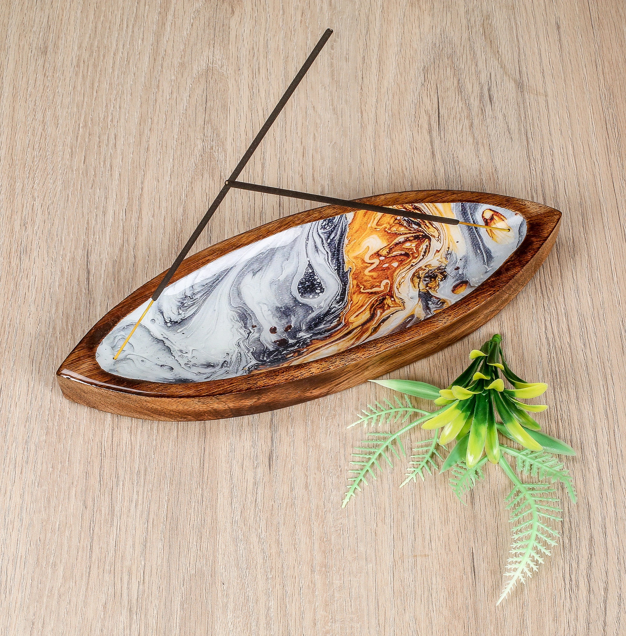 En Bois en Encens Support Boat Shape ou Insence Burner Holder, Ashcatacher Wooden Handmade For Home 