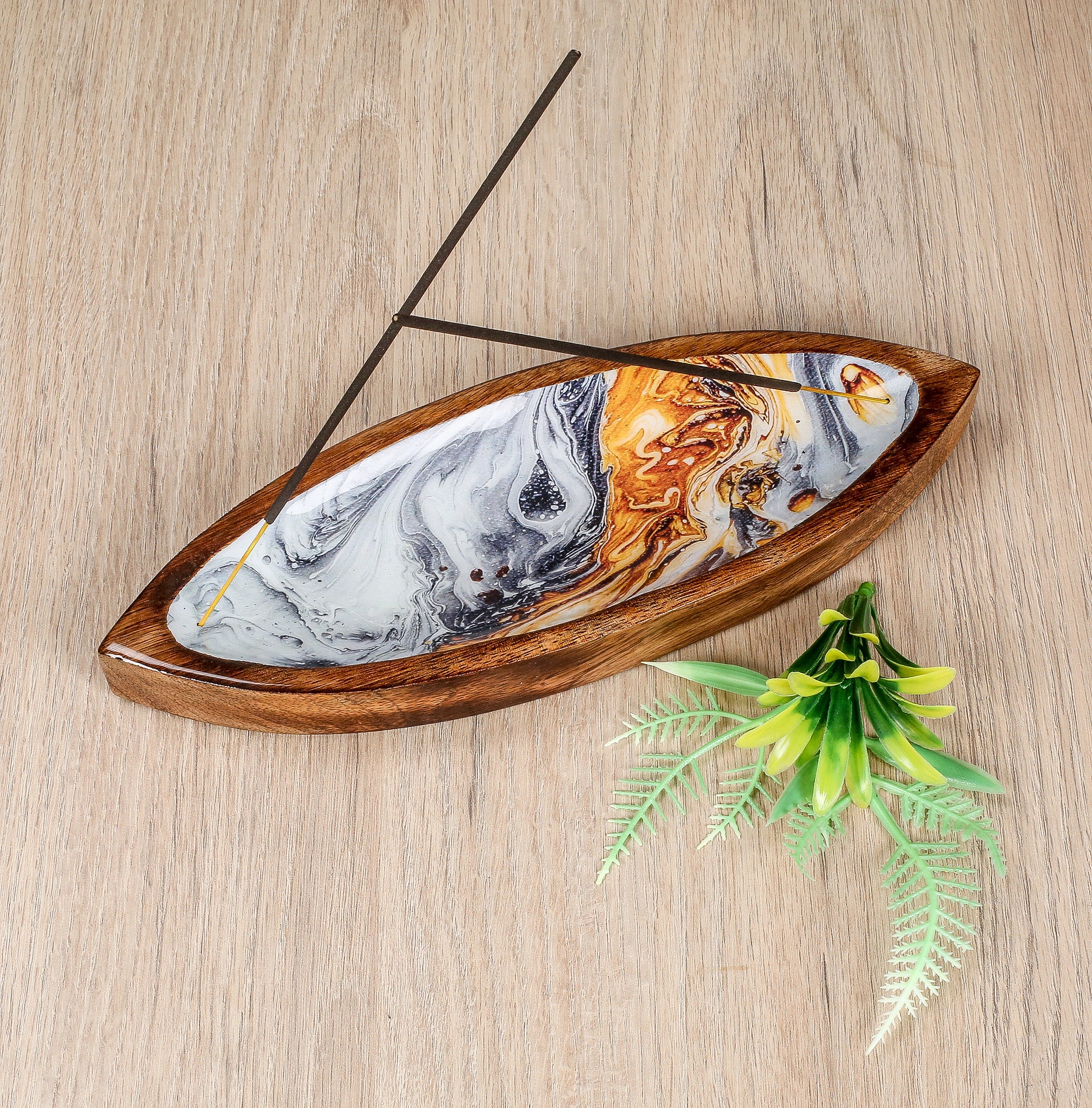 En Bois en Encens Support Boat Shape ou Insence Burner Holder, Ashcatacher Wooden Handmade For Home
