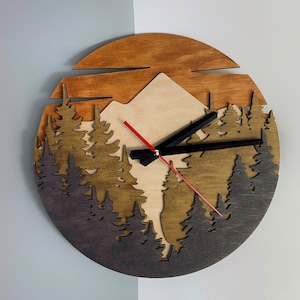 Clock With Forest Design, Handmade Plywood Clock, Modern Wall Clock, Handmade Clock, Unique Wooden Clock, Multilayer Clock, Made in Ukraine