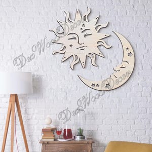Tag Nacht Dekor, Mond und Sonne Holzwanddekor, Holzwanddekor, einzigartige Geschenkidee, gemütliches Zuhause Ästhetik, Laser geschnittene Wandplatte