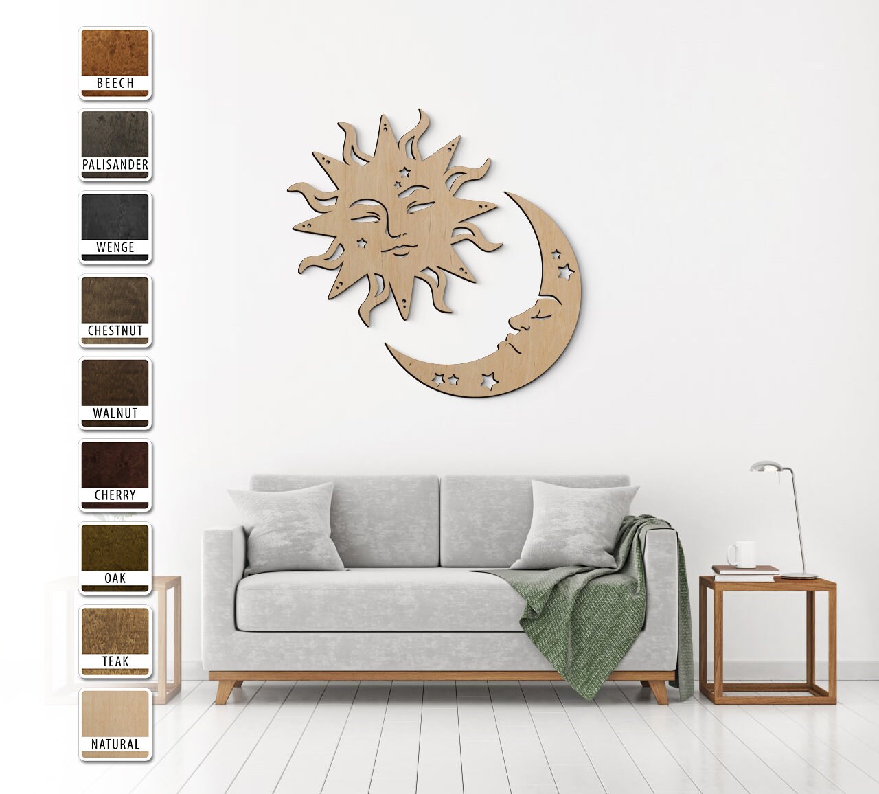 Moon and sun wood wall decor Moon and sun wood decor art Etsy