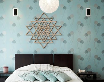 Sri Yantra Wooden Wall Art, Sacred Geometry Decor