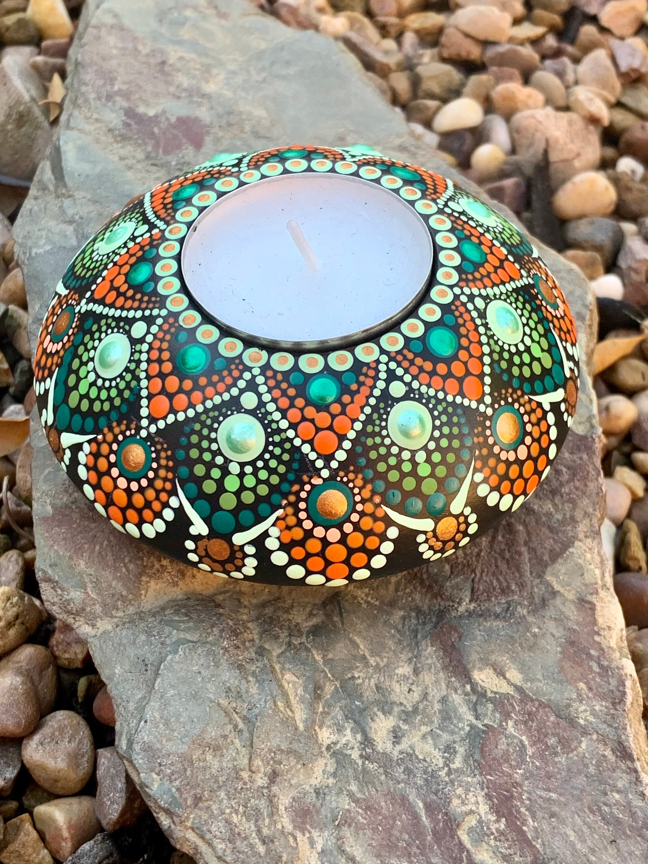 Hand Painted Dot Mandala Tealight Candle Holder / Meditation / Etsy UK