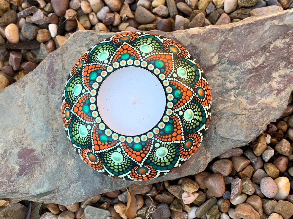 Hand Painted Dot Mandala Tealight Candle Holder / Meditation / Etsy UK