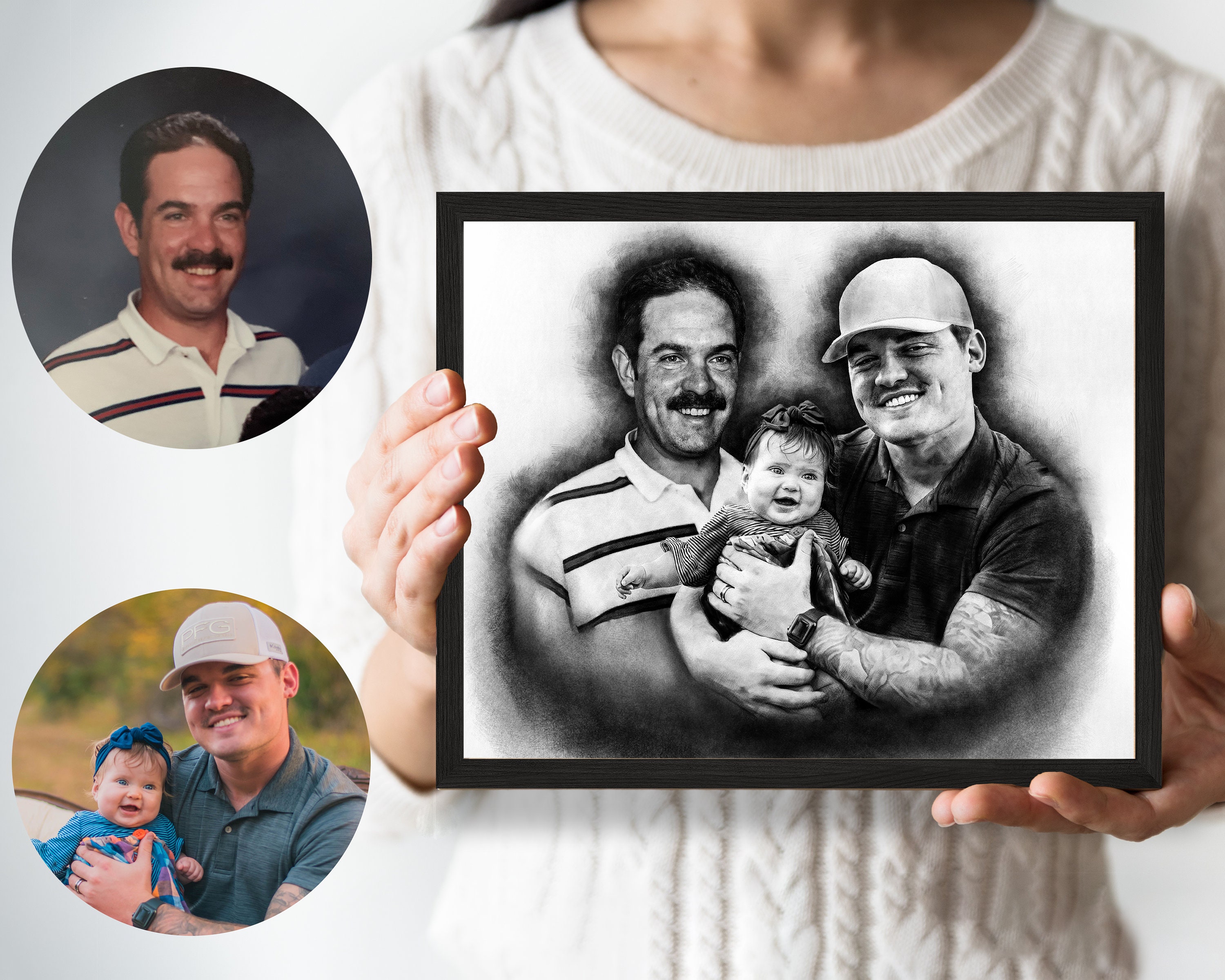 Family portrait from individual photos, Custom paintings with deceased loved ones, Add a Family portrait from individual photos, Custom paintings with deceased loved ones, Add a