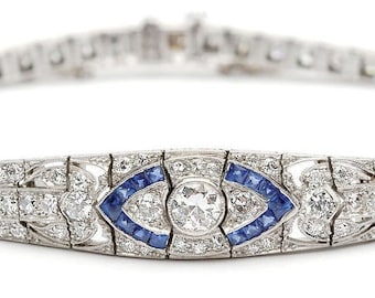New White Blue Diamond Bracelet, Art Deco Bracelet, 5CT Round Cut Diamond Bracelets, Sapphire Bracelet, Vintage Bracelet In Solid 925 Silver