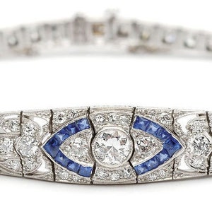 Art Deco Sapphire Bracelet: 5CT Round Cut, Sterling Silver
