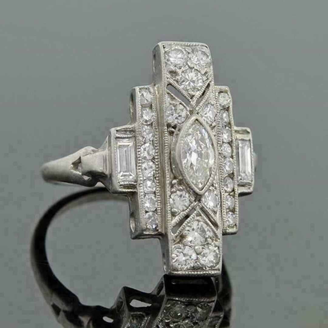 Elongated Lozenge Dinner Ring, Multi Shape Diamond Edwardian Ring ...