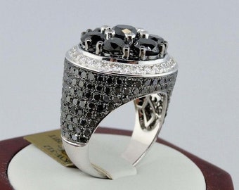 Men's Black CZ Diamond Solitaire Ring: 925 Sterling Silver Wedding Band