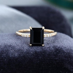 3.00 Carat Emerald Cut Black Diamond Solitaire Engagement Ring 14K Rose Gold Finish, Wedding Ring,Black Stone Bridal Ring,Black Promise Ring