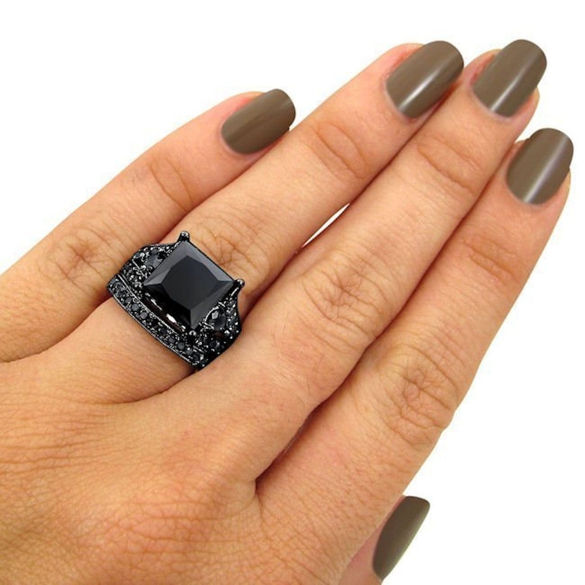 Liza Black Wedding Ring Set for Woman Cz Gothic Engagement