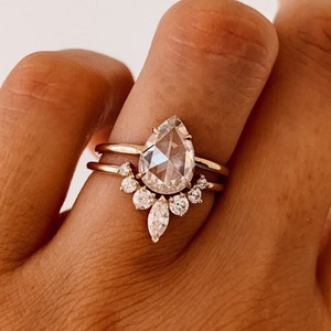 3.00 Carat Pear Cut White Diamond Solitaire Engagement Ring Set 14K Gold Finish, Wedding Ring Set, Pear Bridal Ring Set, Diamond Ring Set