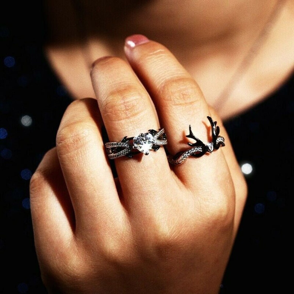 Beautiful Deer Antler Wedding Engagement Ring Set In Sterling Etsy