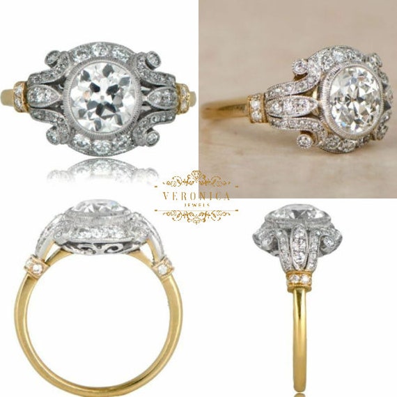 Diamond Vintage Edwardian Circa Inspired Antique Ring, 1.65