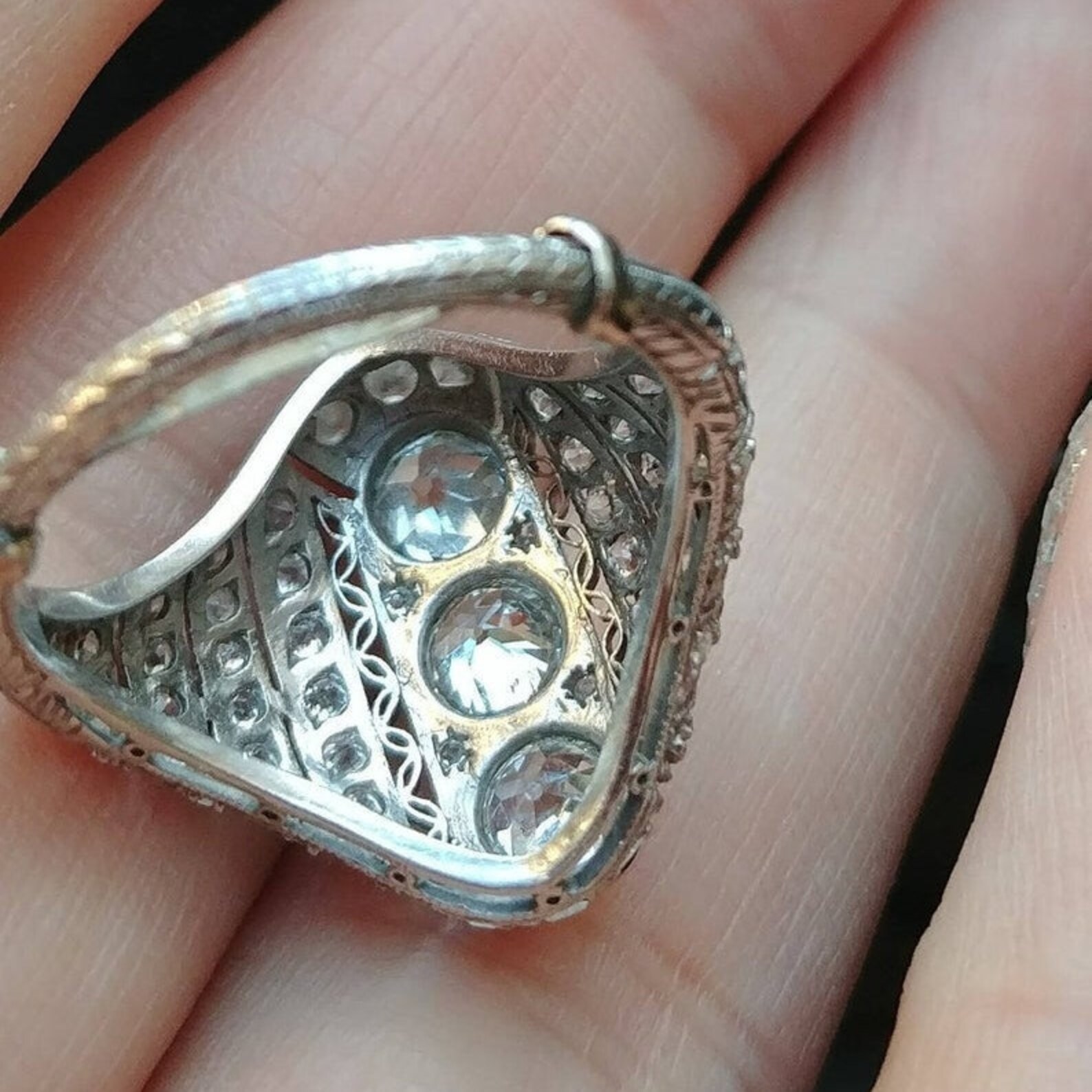 Three Stone Art Deco Ring White 3CT Round Cut CZ Diamond | Etsy