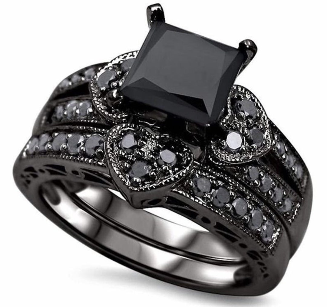 ★SENTIMENTS★ NO.278 [BLACK] RING JunXin 10KT Black Gold Ring 8MM Round Cut Diamond Halo Black