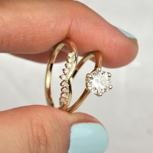 Anniversary Ring Set, Engagement Ring Set, 1CT Solitaire Wedding Bridal Ring Set With Gold Finish 925 Silver, Valentine Gift, Women&#39;s Gift