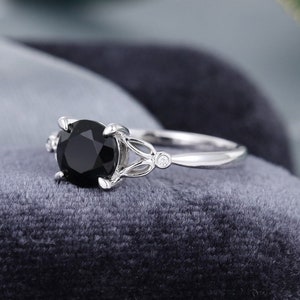 Black Diamond Solitaire Ring: 3CT Round Cut, 14K White Gold Finish
