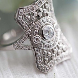 Beautiful Victorian Art Deco Ring, 0.55 Ct White Round Cut CZ Diamond Engagement & Wedding Ring in 925 Sterling Silver, Best Gift For Her