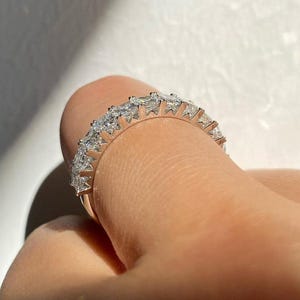 Princess Cut Black Lab Diamond Ring: Sterling Silver Half Eternity Band