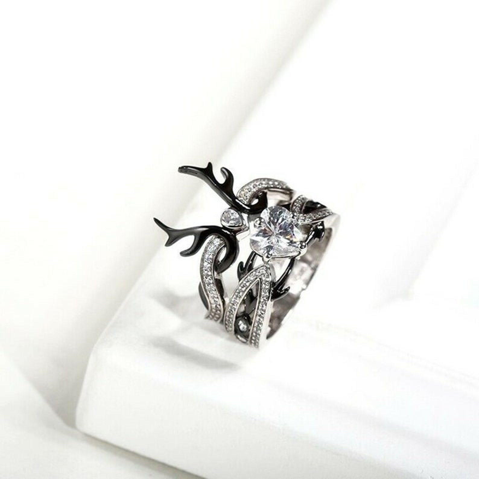 Beautiful Deer Antler Wedding Engagement Ring Set in Sterling Etsy